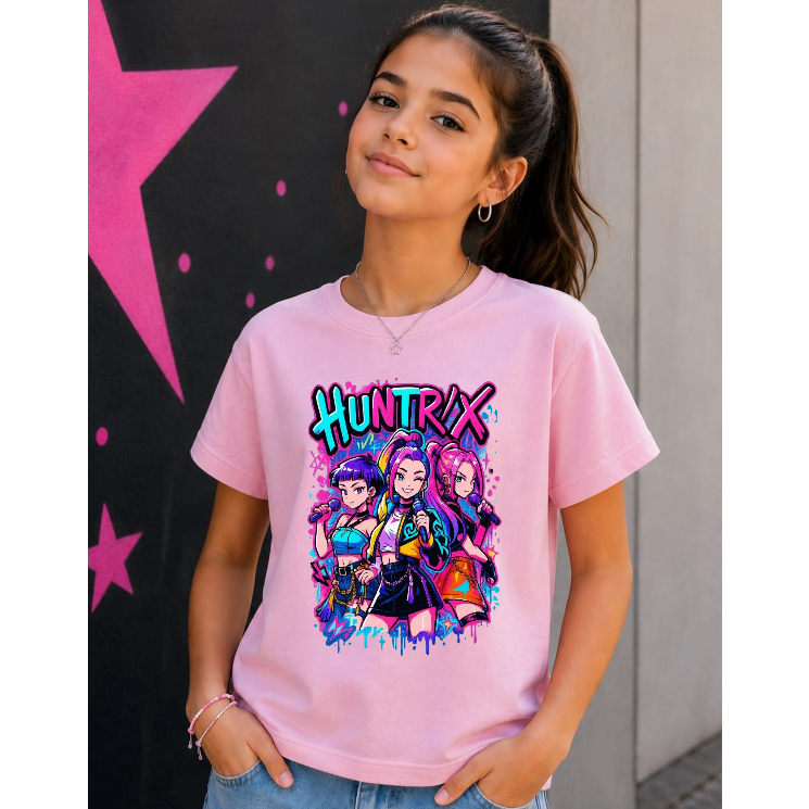 Camiseta T-shirt Feminina Infantil Juvenil Huntrix Guerreiras Estilo K-pop 100% Algodão
