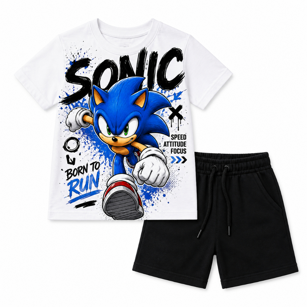 Conjunto Infantil Masculino Menino Camiseta Estampada Algodão + Bermuda Moletinho Casual Verão