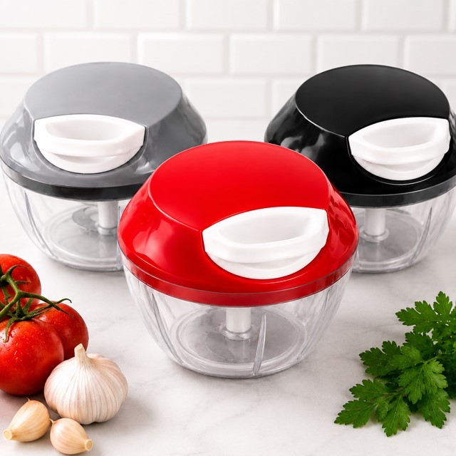 Mini Processador Manual 450 ml Triturador Alimentos 3 lâminas Picador Legumes Alho Cebola Temperos.