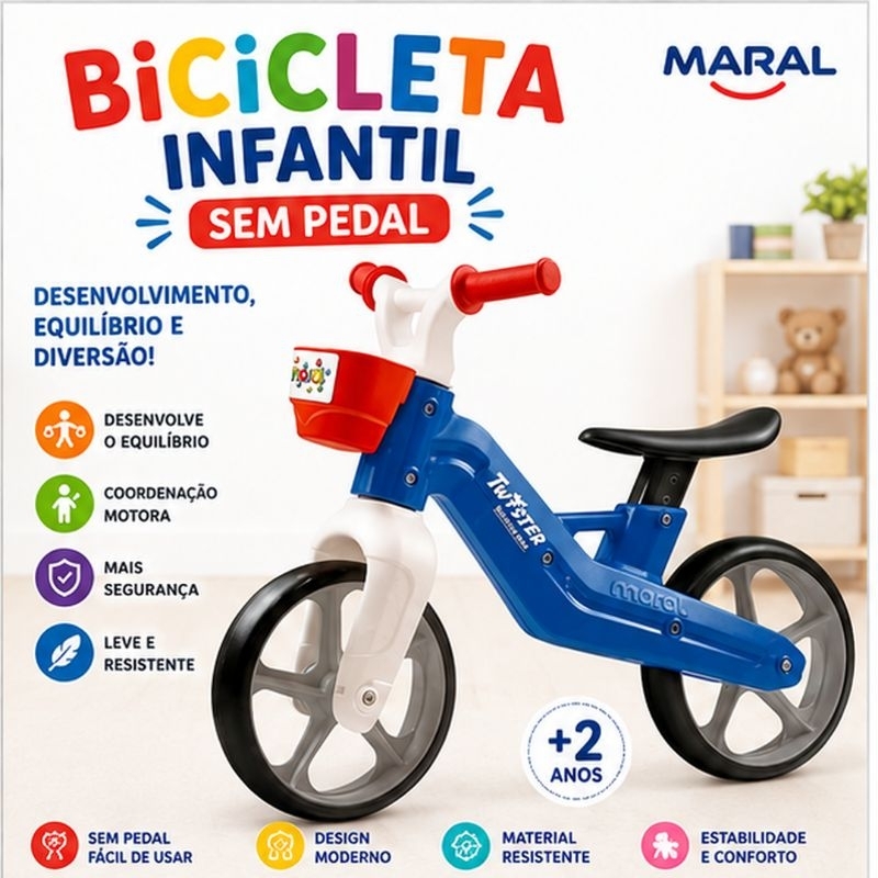 Bicicleta Infantil Sem Pedal Azul Desenvolvimento Equilibrio Coordenacao Design Leve Resistente Estabilidade Seguranca