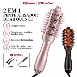 MAIMEITE Escova Secadora Profissional Bivolt 3 em 1 Alisadora Modeladora Anti Frizz