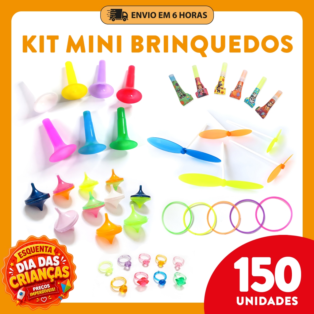 Kit 150 Mini Brinquedos Sortidos – Lembrancinha Infantil, Dia das Crianças, Sacolinha Surpresa e Aniversário