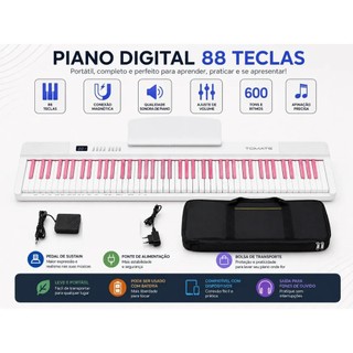 Piano Digital 88 Teclas teclado Musical Dobrável Portátil Bateria Interna Alto Falante Integrado Pedal Sustain