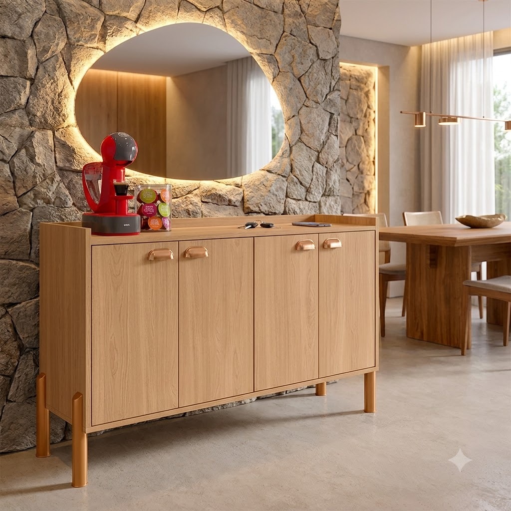 Buffet 4 Portas Aparador com 2 Prateleiras Internas e Puxadores Concha Chicago - Moveis Vitoria