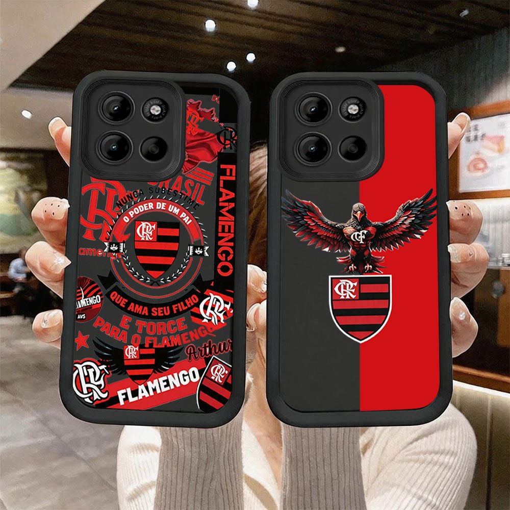 Capinha capa de silicone macia preta anti‑queda estampa Flamengo para Moto G15 DE015