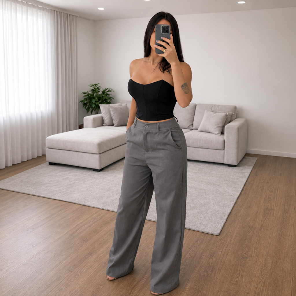 Calça Alfaiataria Pantalona Premium Wide Leg Cintura Alta PROMOÇÃO Tendência