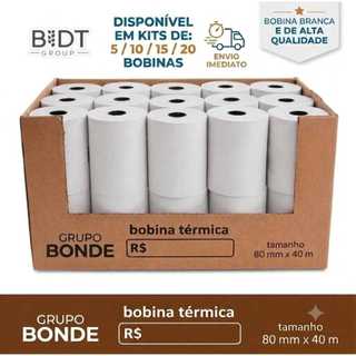 Kit Bobina Térmica 80x40 Branca Papel Liso Cupom Fiscal