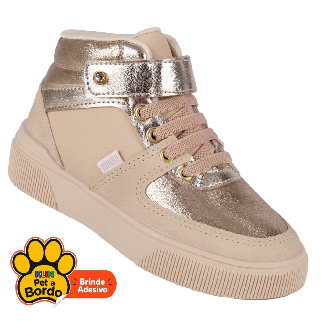 Tênis Infantil Menina Cano Médio Klin Sky Casual Com Palmilha Ultra Anatômico - Off White/Rosa
