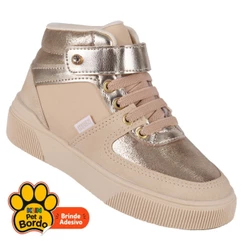 Tênis Infantil Menina Cano Médio Klin Sky Casual Com Palmilha Ultra Anatômico - Off White/Rosa