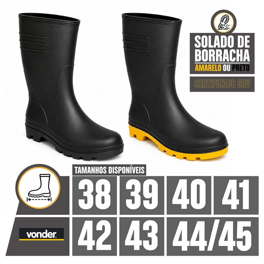 Bota PVC Borracha Chuva Motociclista Moto Impermeável Forrado Vonder 2 cores | ENVIO RÁPIDO