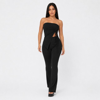 Conjunto Feminino Calça E Blusa Cropped Tomara Que Caia Assimetrica