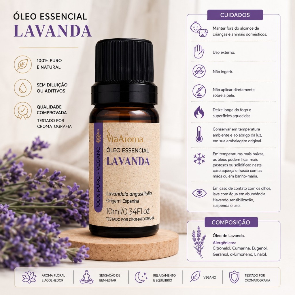 Óleo Essencial de Lavanda 100% Puro 10ml Via Aroma 2unidades
