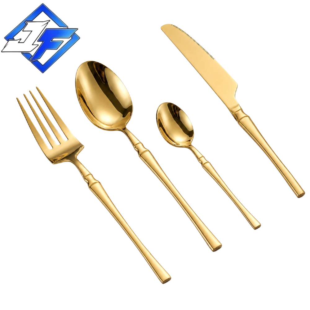 Conjunto de 24 Talheres de Aço Inoxidável Dourado Conjunto de Talheres Cintura Fina Dourado Série Deluxe
