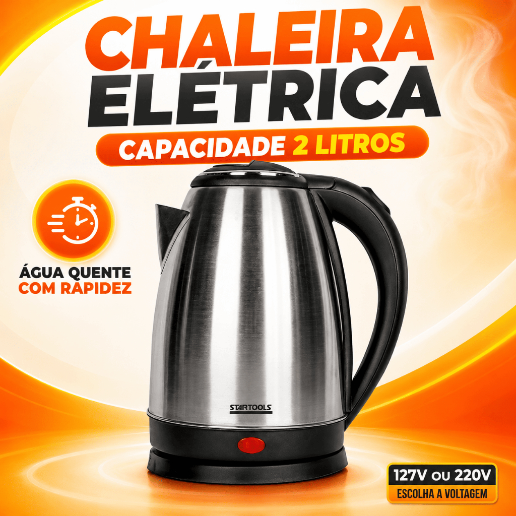 ☕ Chaleira Elétrica Inox 2 Litros Aquecimento Rápido Desligamento Automático Base 360° 127V ou 220V