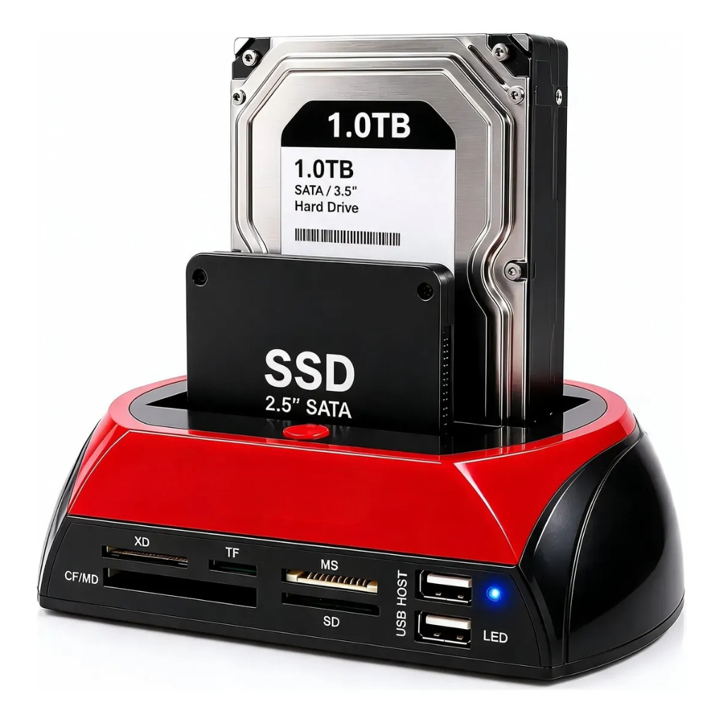 Dock Station para HD SSD SATA IDE USB Leitor de Cartão