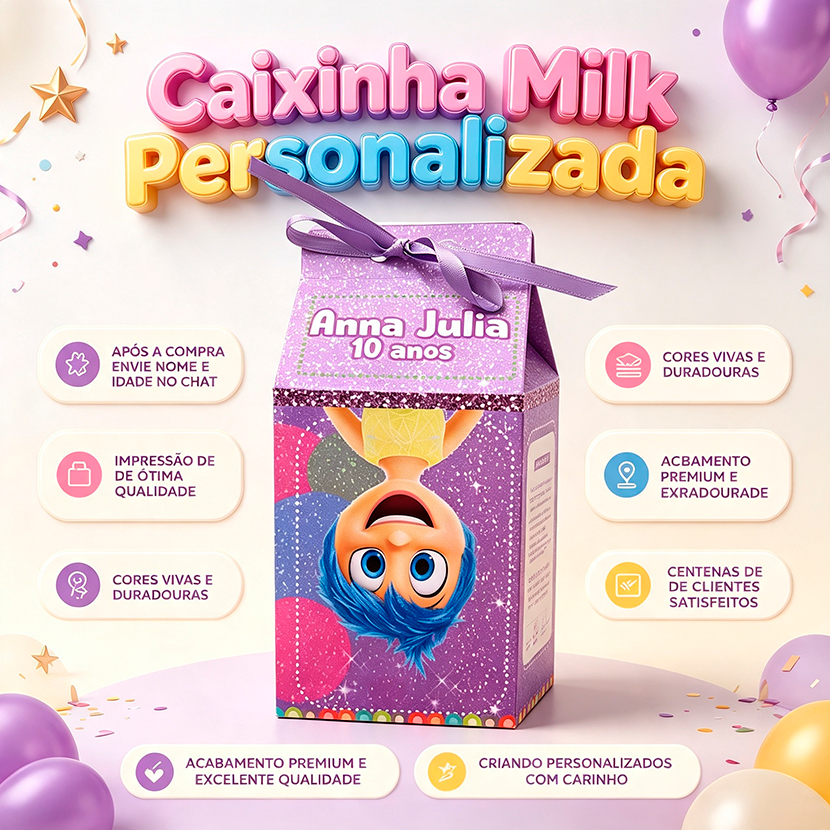 20 Caixinhas Milk Personalizada Divertidamente Com Nome  Festas Personalizados Divertida Mente