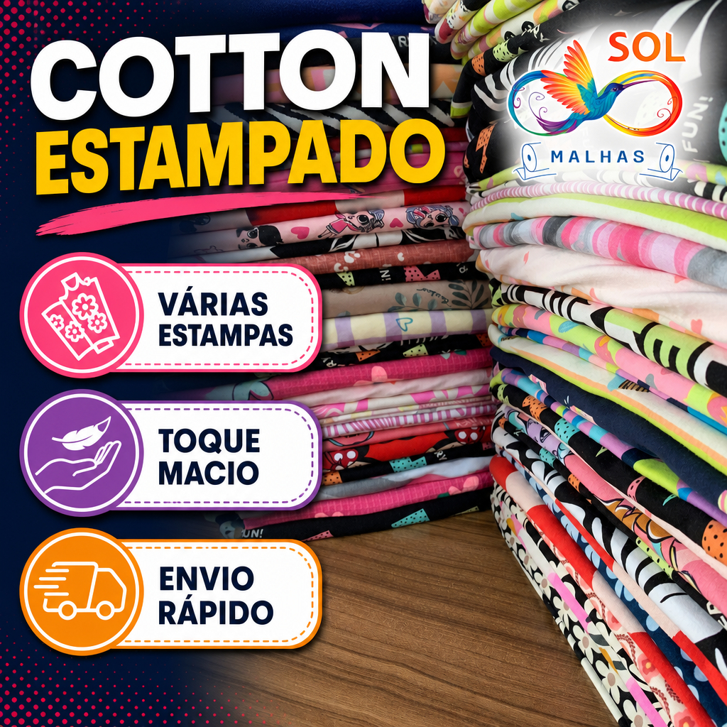 Retalhos Cotton Delicotton Estampado 5KG, Cotton Algodão