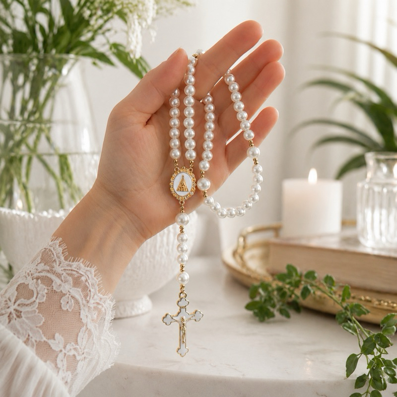 Terço Nossa Senhora Luxo kit com caixa para presente e organza Lembrança padrinhos batizado terço personalizado