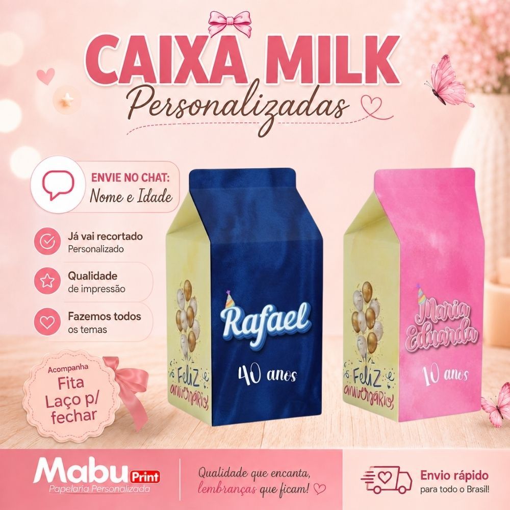 Kit Caixinhas Milk Personalizada Com Nome Tema FELIZ ANIVERSÁRIO Personalizada Lembrancinhas de Festa - Caixa Milk