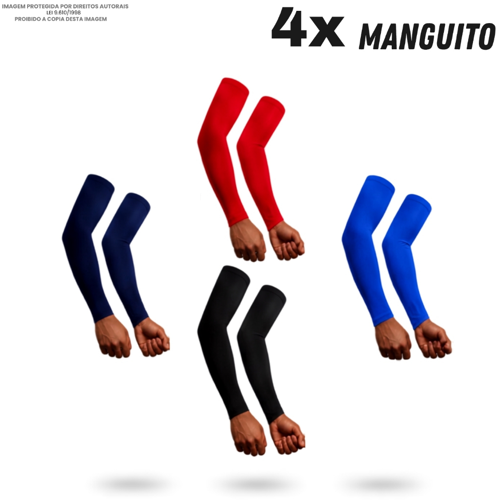 Kit 4 Pares Manguito Proteção Solar UV50+ Térmico Manga Longa Segunda Pele Ciclismo Moto