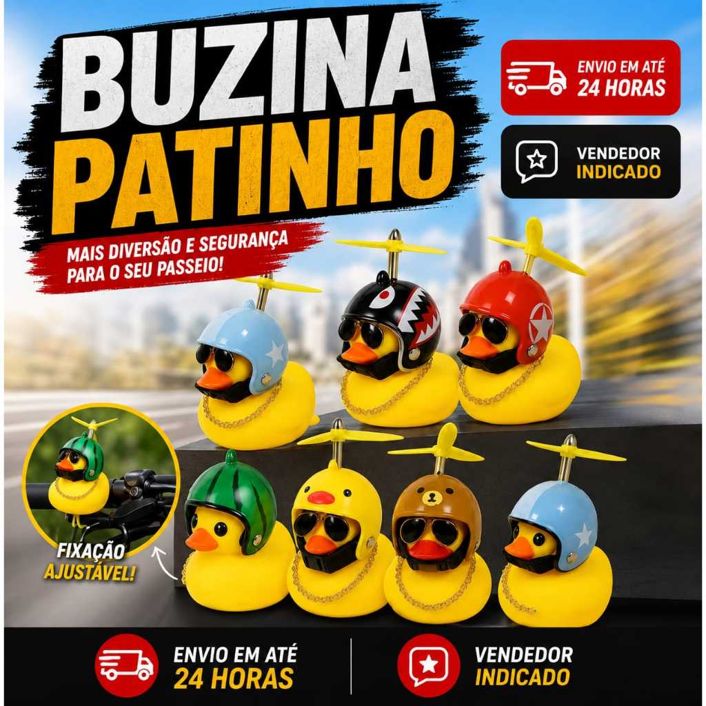 Buzina Patinho para Bicicleta Bike Moto Patinete com Hélice Giratória Som Divertido Acessório Infantil