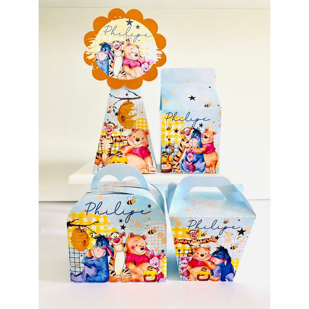 Kit 4 caixinhas personalizadas URSINHO POOH/PEGUE E MONTE /festa infantil/personalizados de festa/lembrancinhas