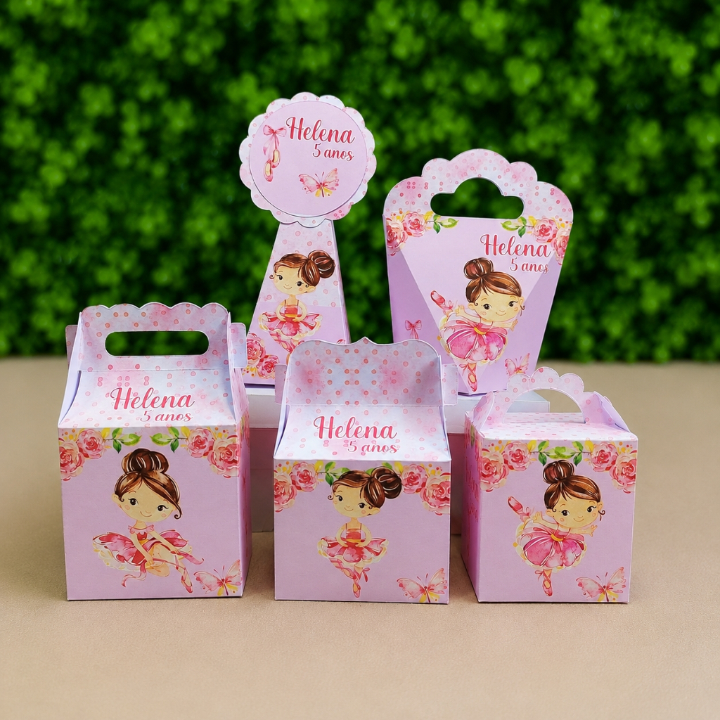 Kit Caixinhas Personalizadas Bailarinas 1 Lembrancinha Festa Aniversário Infantil Desmontado