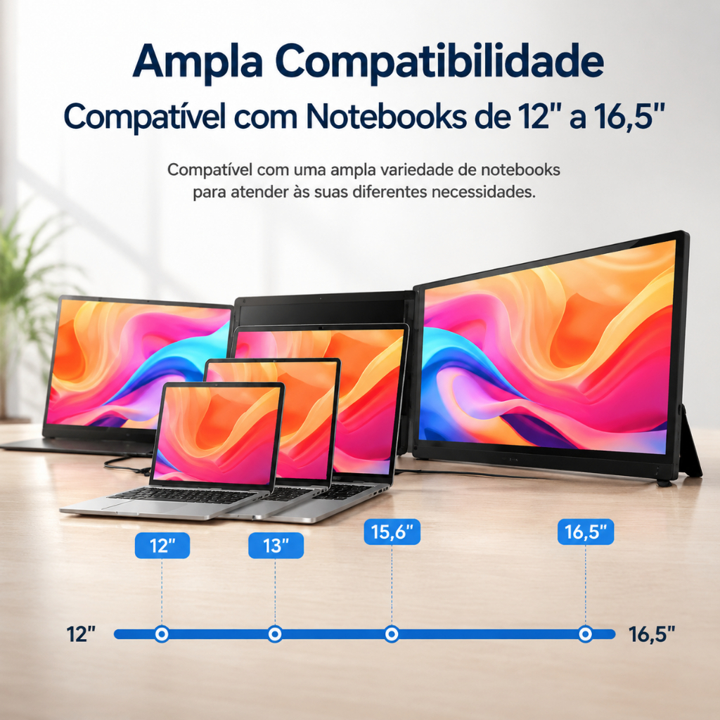 Monitor Portátil Duplo 14” Dobrável 2 Telas USB-C Extensão para Notebook DisplayLink
