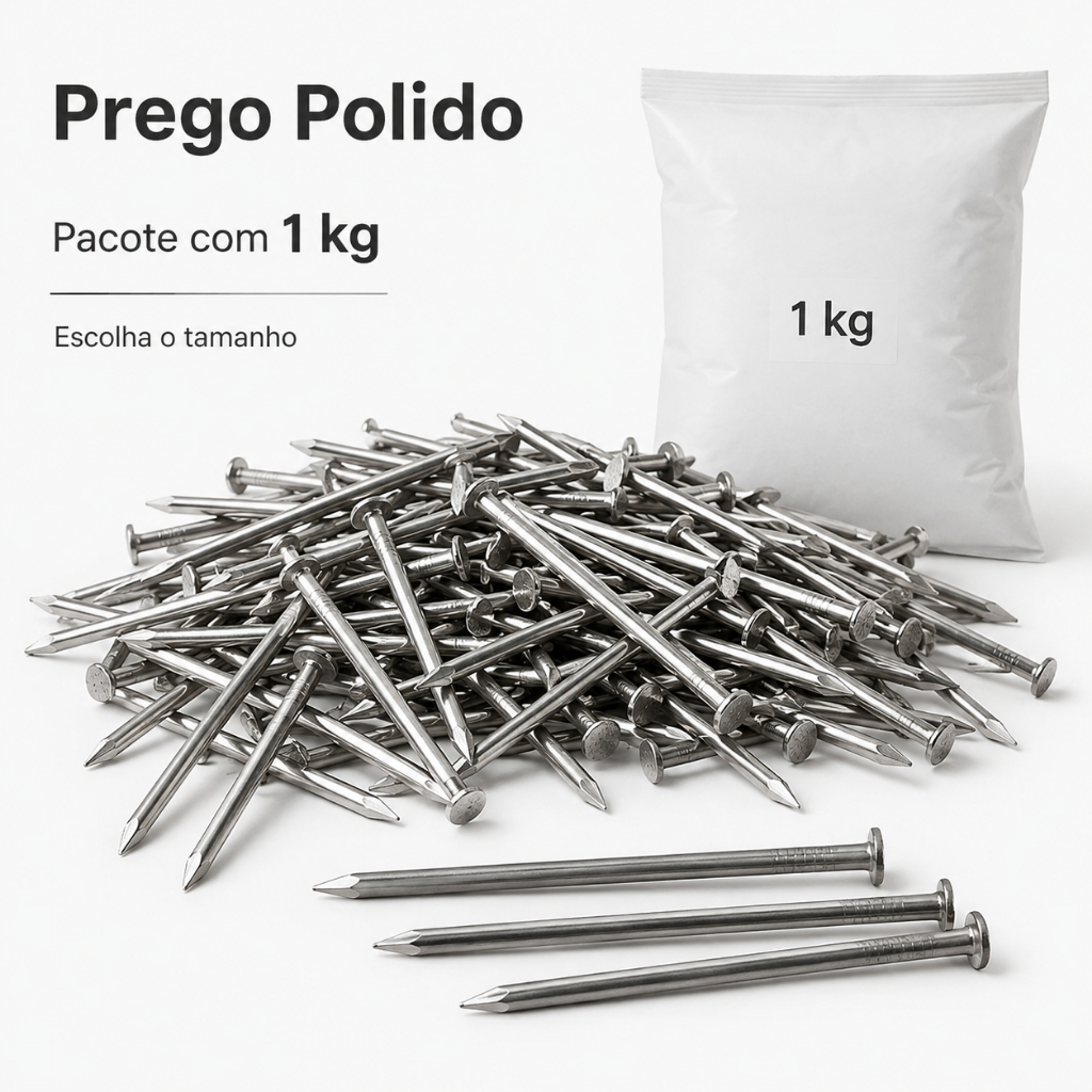 Prego Polido Indústrias TOP Pacote 1kg para Madeira Construção Escolha o Tamanho