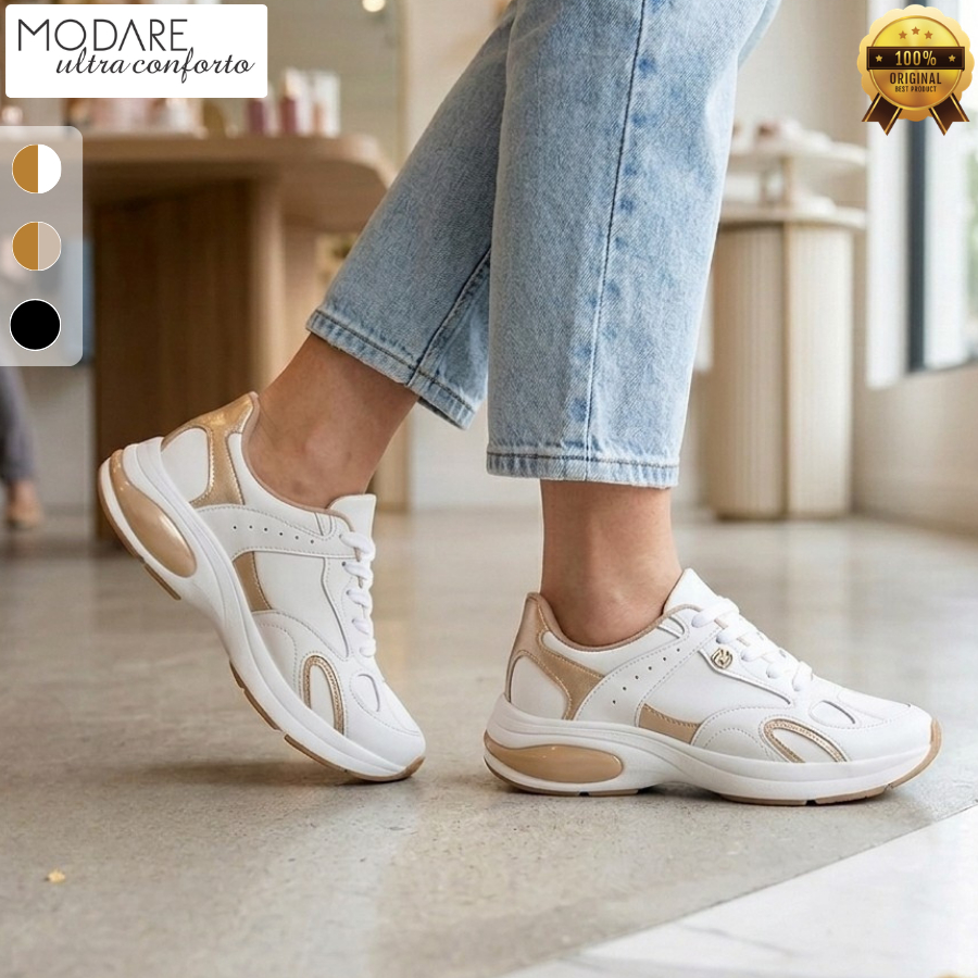 Tênis Feminino Modare Confortável Casual para o Dia a Branco Off Preto