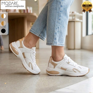Tênis Feminino Modare Confortável Casual para o Dia a Dia Branco Off Preto