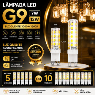 Kit Lâmpada Halopin G9 LED 12W 7W Acrílico Bivolt BQ 3000K 3500K Para Lustre Spot Arandela Abajur