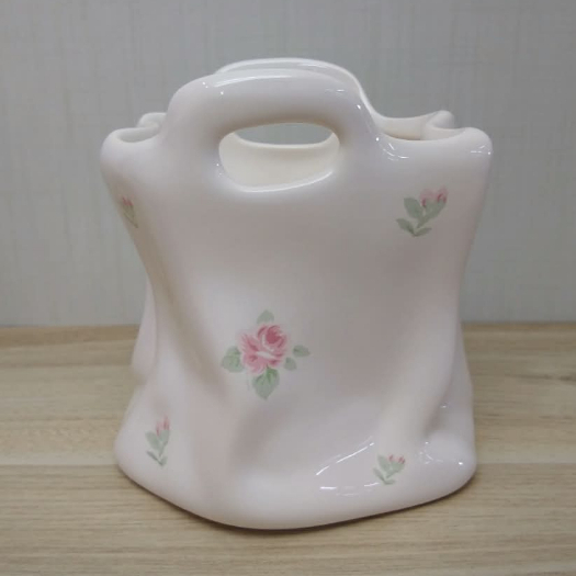 Porta Escovas Sacola Torcida Cerâmica Floral Rosa Porta Pincel de Maquiagem Porta treco