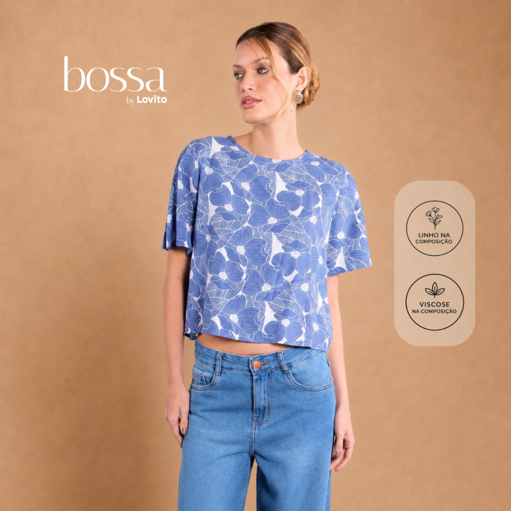 Lovito Bossa Blusa Feminina Estampada Em Linho E Viscose BLB20492080 — imagem 2 de 2