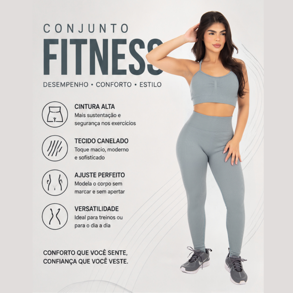 Conjunto Fitness Feminino Canelado Top e Legging Empina Bumbum Academia Treino CFS Sports
