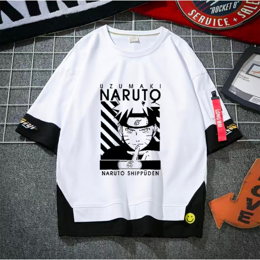 Camiseta Unissex Oversized 100% Algodão Estampa Anime Naruto, Estilo Streetwear Academia Confortável, Uso Diário, Pronta