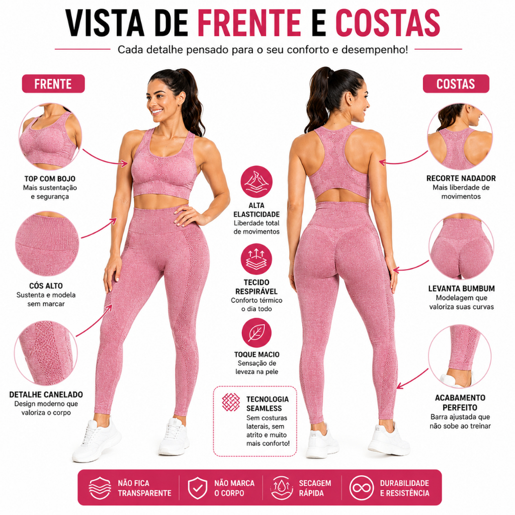 Conjunto Academia Fitness Feminino Leggings 1 Top 1 Shorts Levanta Bumbum Sem Costura Sem  Bojo Conjunto Fitness Feminin