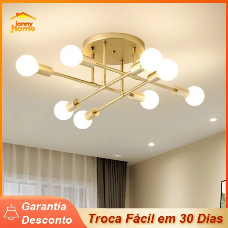 Lustre Moderno Lâmpada De Teto Semi-Embutida Iluminação De Ouro Antiga Nórdica Decorativa De Casa