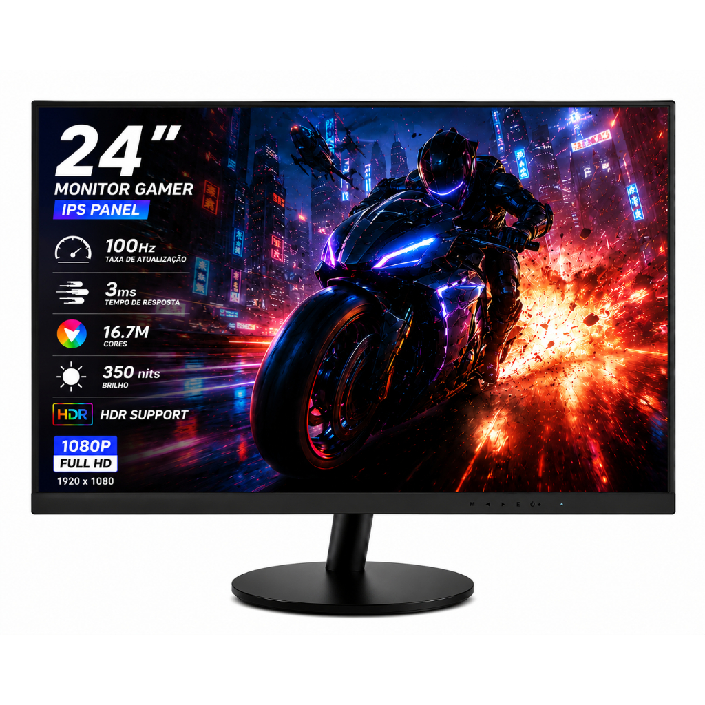 plano Monitor Borda Fina Gamer 24" IPS Full HD 100Hz 3ms Leve e VESA FreeSync, Tela Ultrafina, Conexões HDMI/DP
