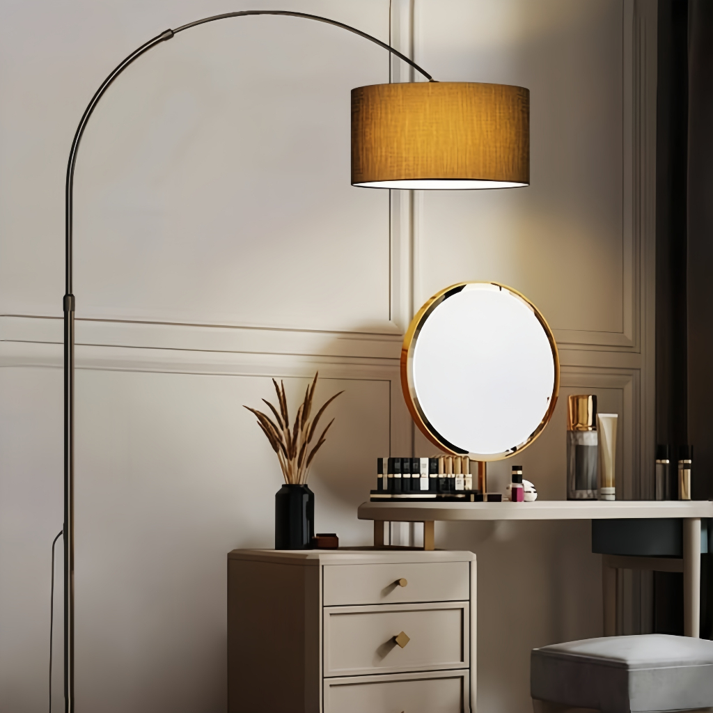 Luminária de Chão Arco Preto Metal, Abajur PVC com Interruptor de Pé, Luz Suave Decorativa para Ambientes Internos