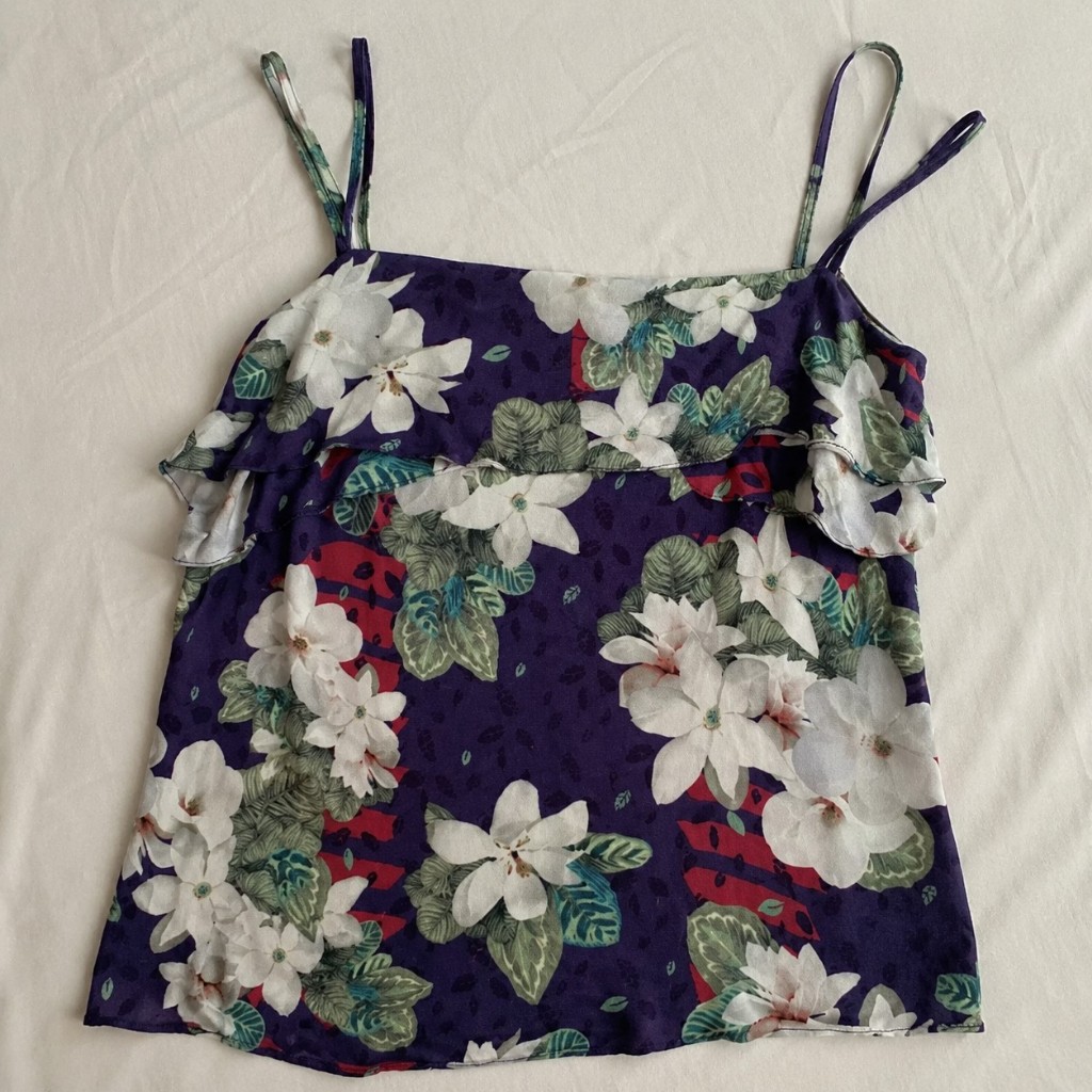 blusa regata alcinha babados floral maria filó