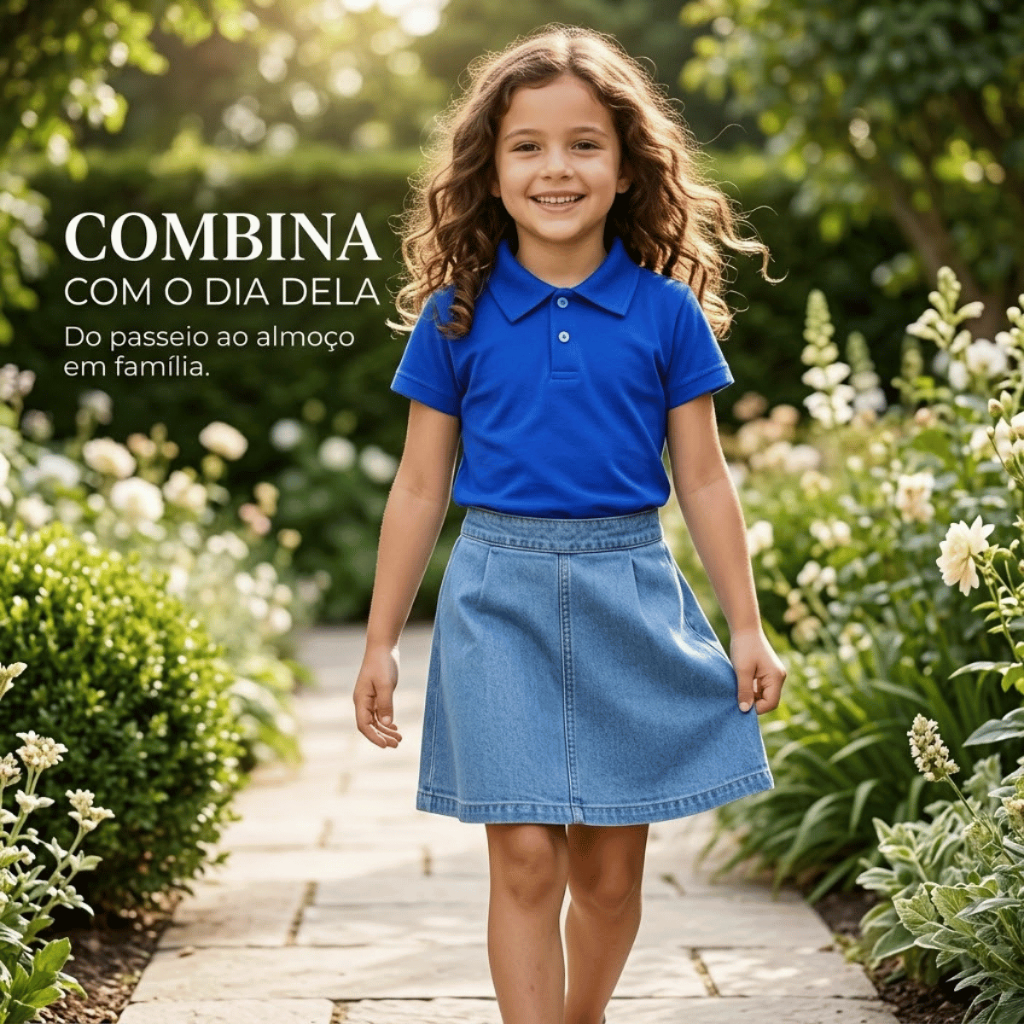 Camisa Polo Infantil Menina Feminina Piquet Básica Manga Curta Casual Escolar Festa Passeio Confortável Luxo