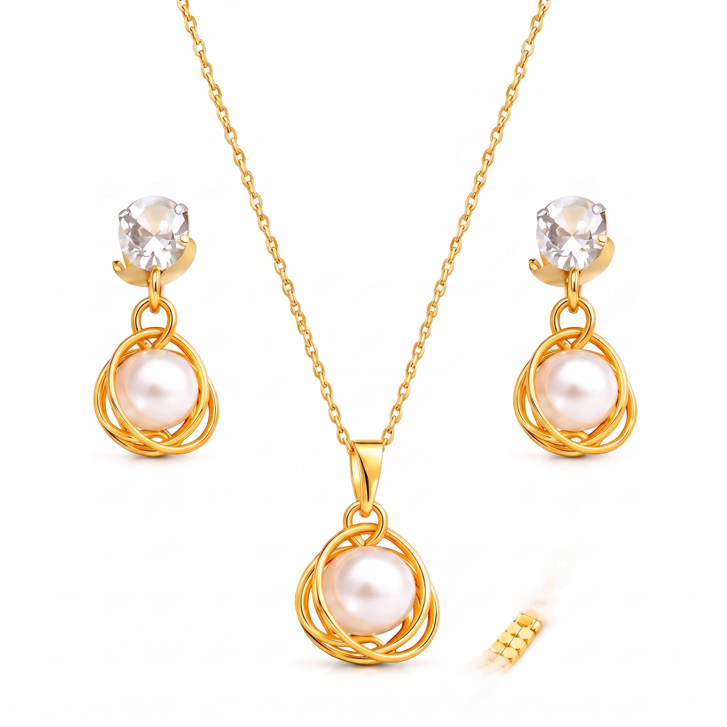 Conjunto Colar e Brinco Pérola Feminino Folheado Ouro 18k Semijoia Gargantilha Presente Namorada Esposa Mãe