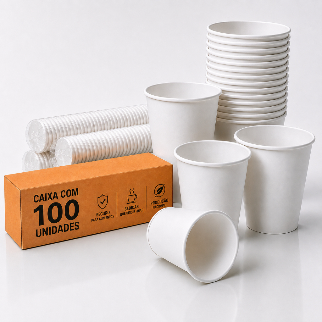 Copo De Papel Descartável 100un Branco 200ml Café Chá Água Biodegradável Sustentável Ecológico