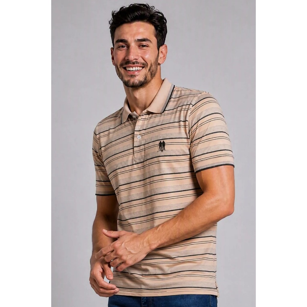 Polo Piquet Listrada Polo Wear Bege Médio