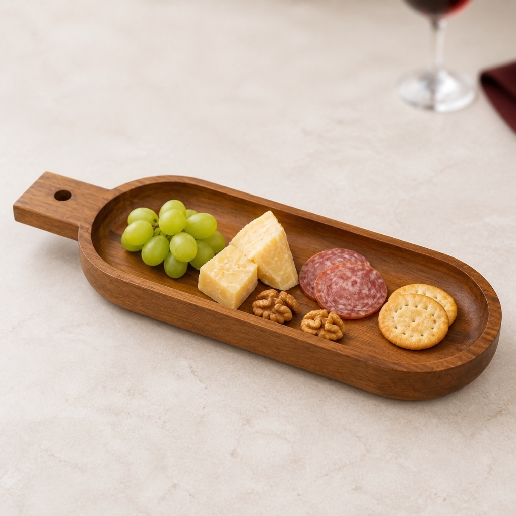 Travessa Bandeja Madeira Acácia 33x13x3,5cm Com Cabo Para Frios Queijos Petiscos Mesa Posta
