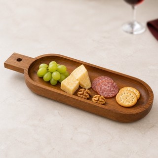 Travessa Bandeja Madeira Acácia 33x13x3,5cm Com Cabo Para Frios Queijos Petiscos Mesa Posta