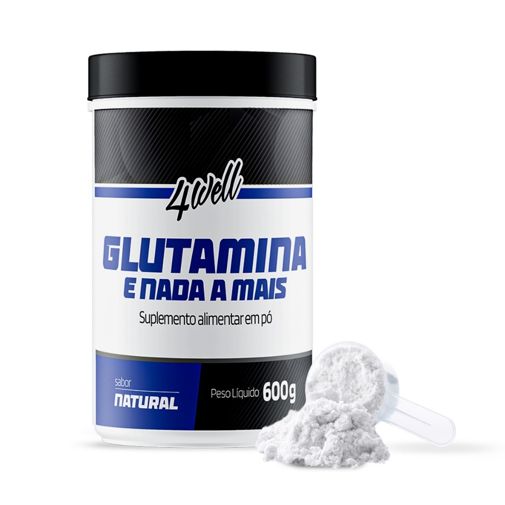 L-Glutamina 4Well 600g Pote em Pó Sem Sabor Aminoácido Suplemento Vegano Sem Glúten