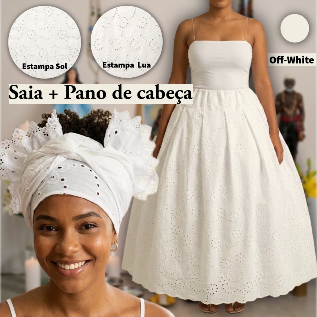 Saia e Pano de Cabeça Lese 100% Algodão Umbanda Canbomblé