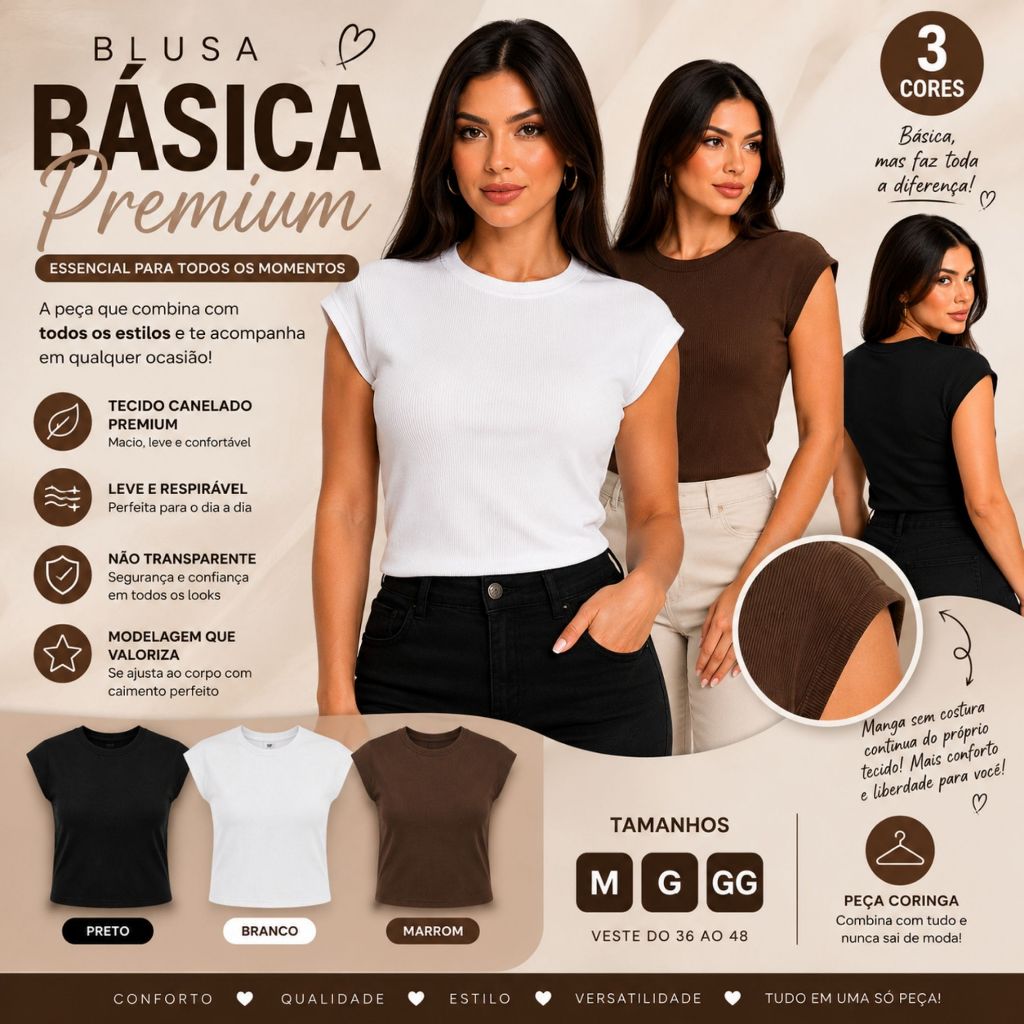 Blusas Feminina Canelada Tecido Ribana Premium Gola Redonda Manga Muscle Ajustada ao Corpo Para Verão 2026